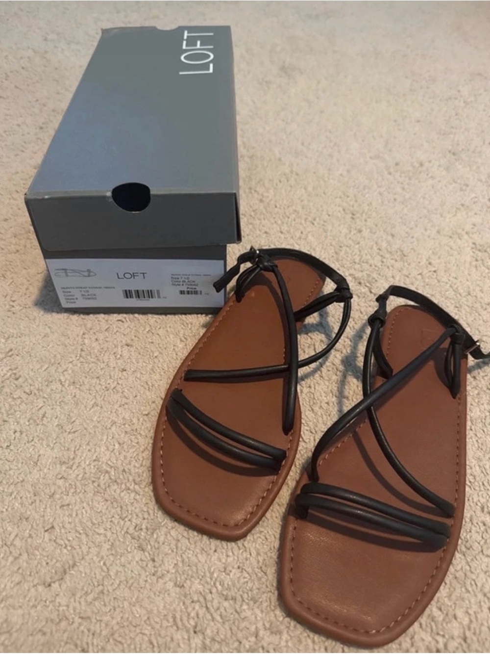 LOFT Brown Footbed Sandals with Black Straps